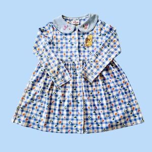 Vintage Winnie the Pooh Gingham Stretchy Knit Button Up Dress, Size 6/6X